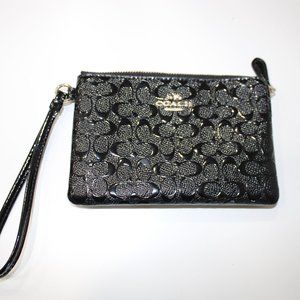 Coach Black Leather Wristlet With Gold Zipper